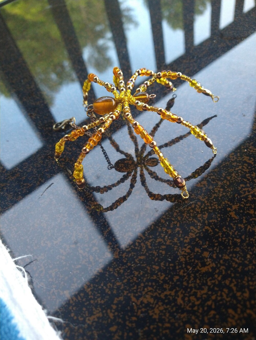 Hand Crafted Honey Drop Beaded Spider • Yellow, Amber, & Gold Accented - Picture 13 of 13